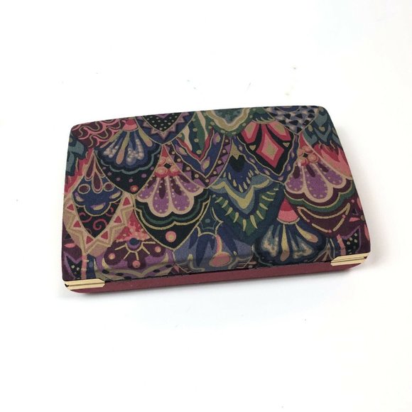 Unbranded Other - Jewelry Box Hard Case Metal Hinged Mirror Ethnic Fabric Print Brass Rim